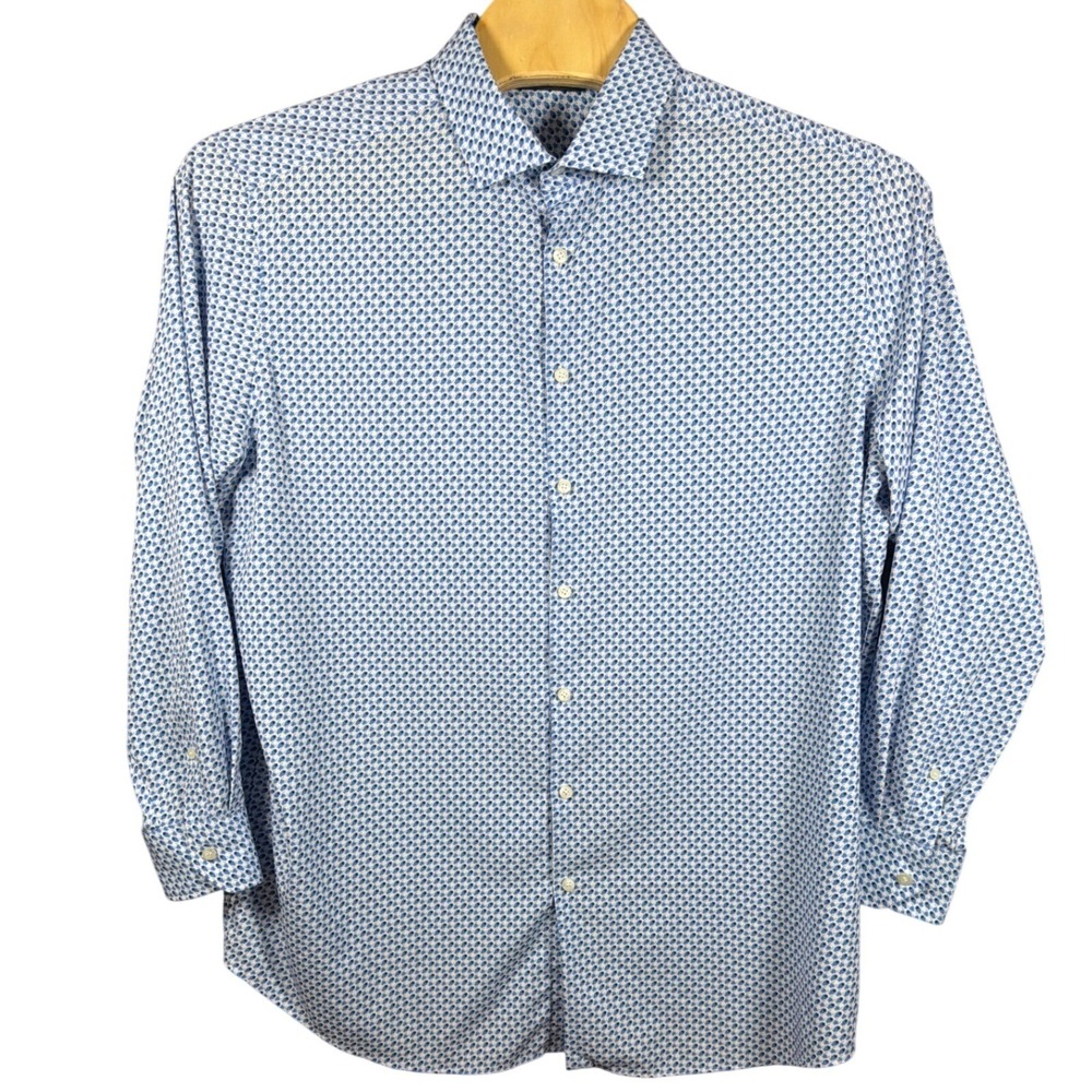 Murano Shirt Mens 2XB Performance Blue Houndstooth Button-Down Long Sleeve